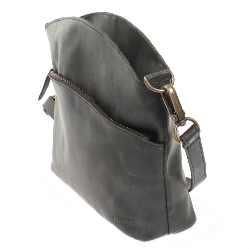 Leconi Umhängetasche Schultertasche Damen Freizeittasche Leder grau LE3050 Saisonschlussverkauf