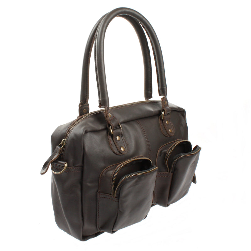 Leconi Schultertasche Handtasche Henkeltasche Damen Leder dunkelbraun LE0046 Black Friday