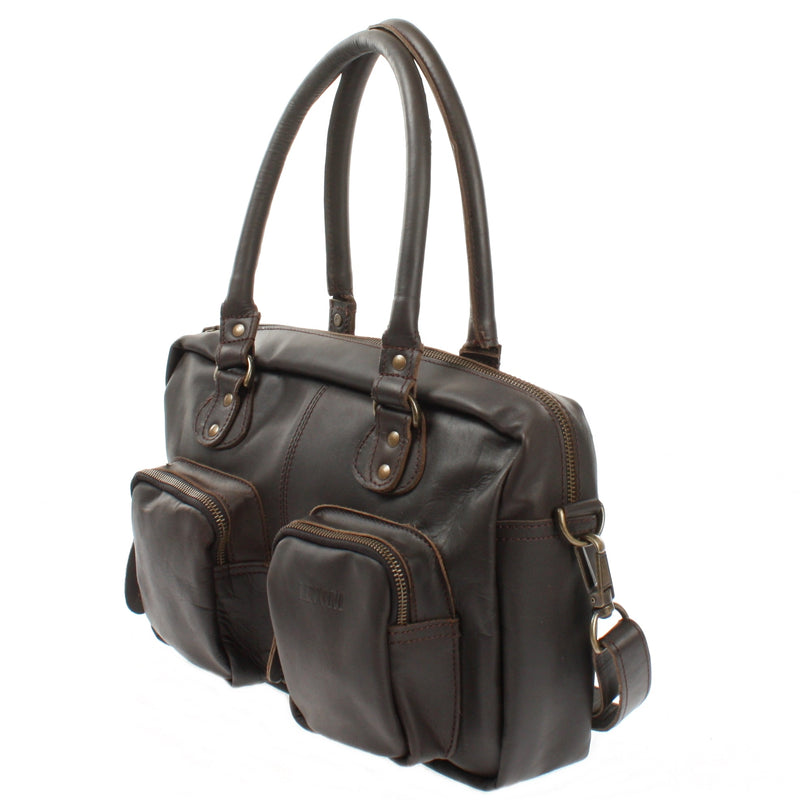 Leconi Schultertasche Handtasche Henkeltasche Damen Leder dunkelbraun LE0046 Black Friday