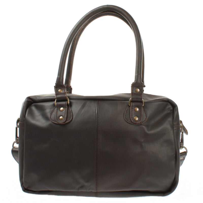 Leconi Schultertasche Handtasche Henkeltasche Damen Leder dunkelbraun LE0046 Black Friday
