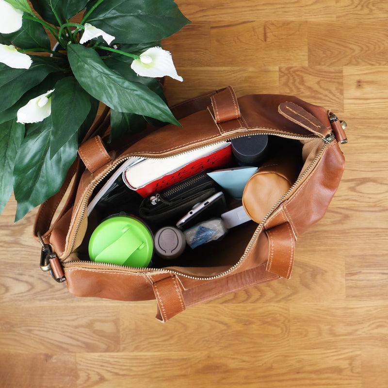 Leconi Shopper Schultertasche Henkeltasche Leder cognac LE0034 Cyber Monday
