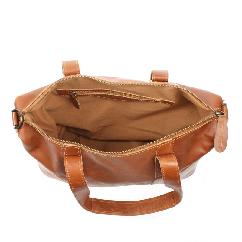 Leconi Shopper Schultertasche Henkeltasche Leder cognac LE0034 Cyber Monday