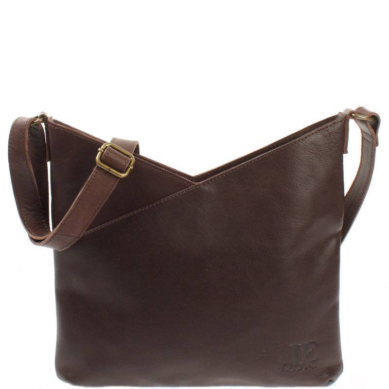 Leconi Schultertasche Damentasche Handtasche Leder dunkelbraun LE0065 Vatertagsangebot