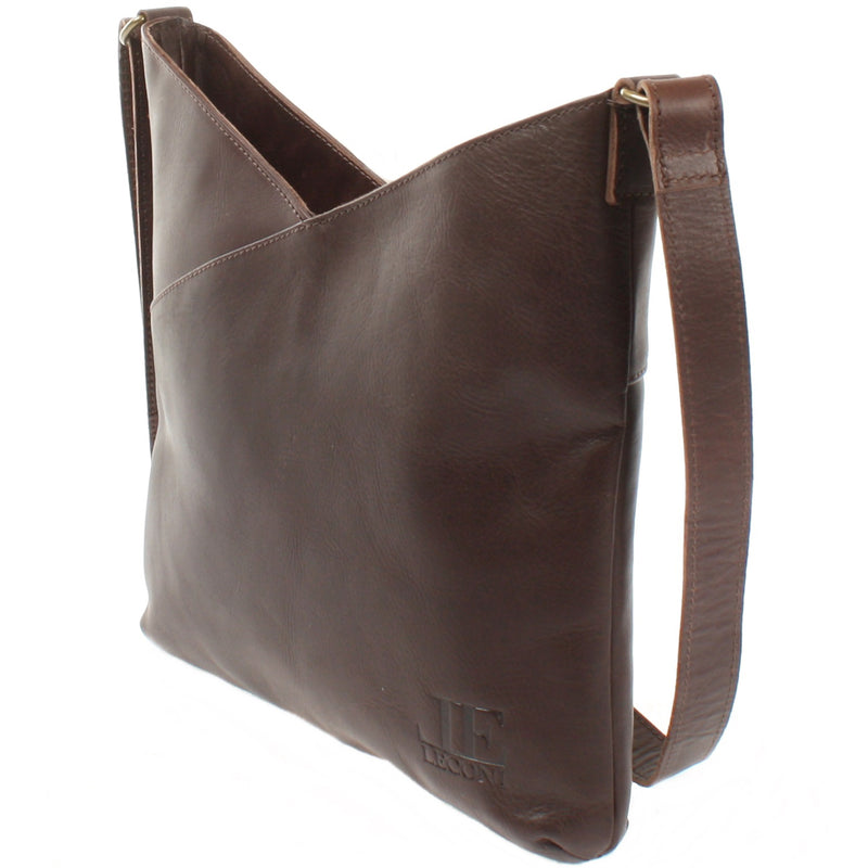 Leconi Schultertasche Damentasche Handtasche Leder dunkelbraun LE0065 Vatertagsangebot
