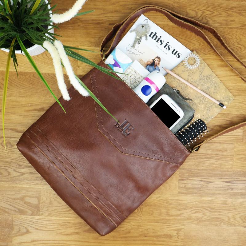 Leconi Umhängetasche Ledertasche Damen Schultertasche Leder braun LE0066 Valentinstagsangebot