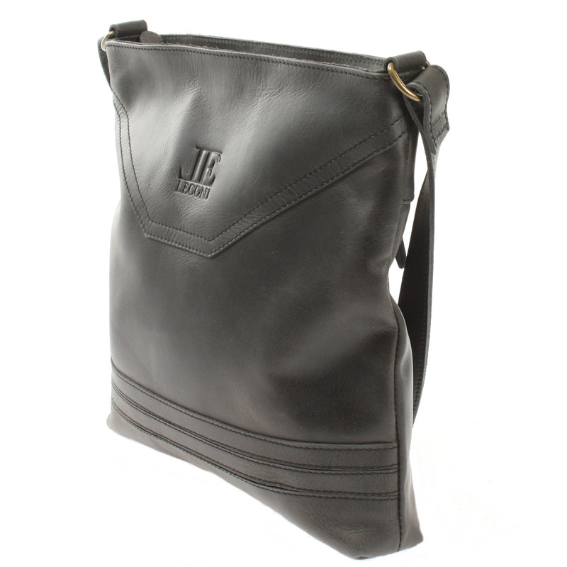 Leconi Umhängetasche Ledertasche Damen Schultertasche Leder dunkelgrau LE0066 Jubiläumsangebot
