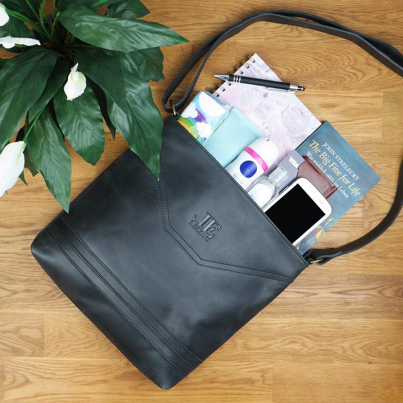 Leconi Umhängetasche Ledertasche Damen Schultertasche Leder dunkelgrau LE0066 Jubiläumsangebot