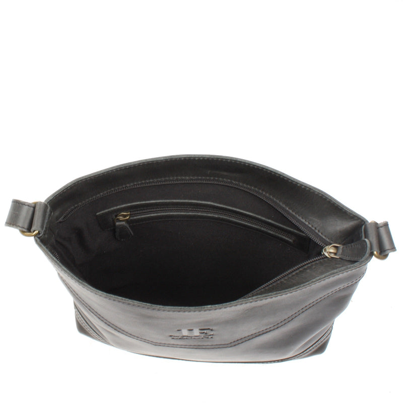 Leconi Umhängetasche Ledertasche Damen Schultertasche Leder dunkelgrau LE0066 Jubiläumsangebot