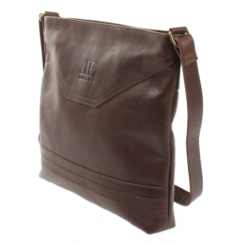 Leconi Umhängetasche Ledertasche Damen Schultertasche Leder dunkelbraun LE0066 Lagerräumung