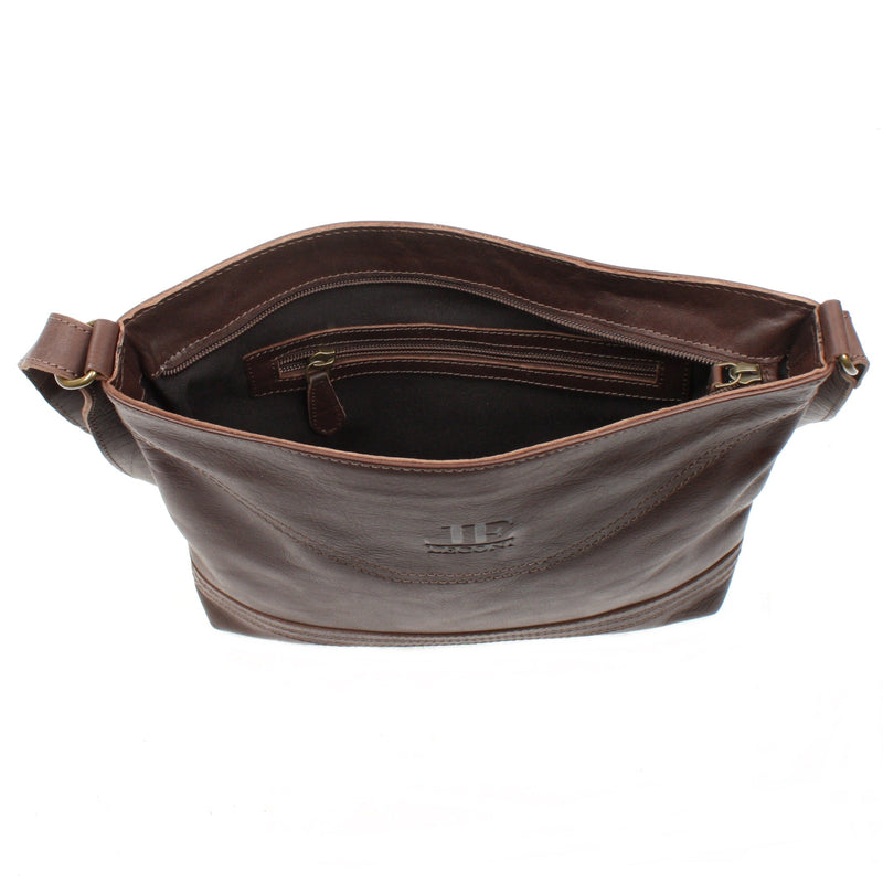 Leconi Umhängetasche Ledertasche Damen Schultertasche Leder dunkelbraun LE0066 Lagerräumung