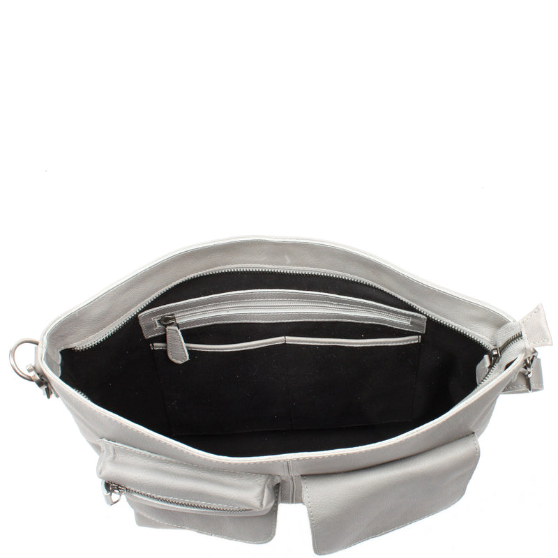 Leconi Schultertasche Umhängetasche Ledertasche Leder Damen hellgrau LE0062 Top Angebot