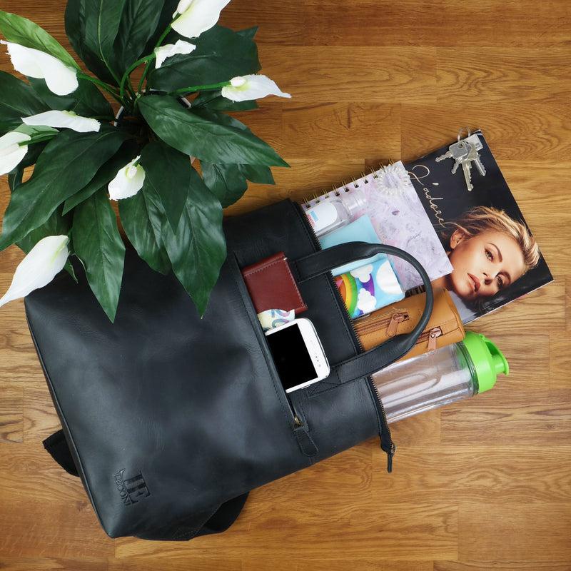 Leconi Rucksack Lederrucksack Freizeitrucksack Damen Herren Leder dunkelgrau LE1031 Online Outlet