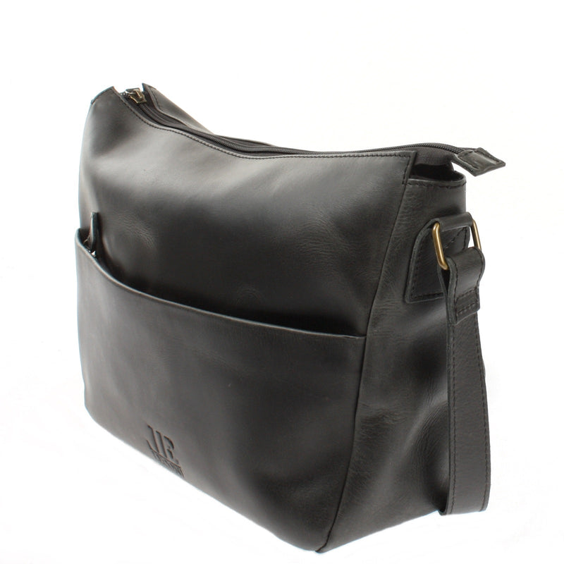 Leconi Umhängetasche Ledertasche Damen Herren Schultertasche Leder dunkelgrau LE0067 Exklusive Angebote
