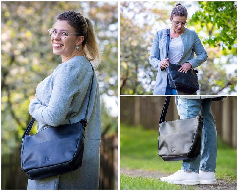 Leconi Umhängetasche Ledertasche Damen Herren Schultertasche Leder dunkelgrau LE0067 Exklusive Angebote