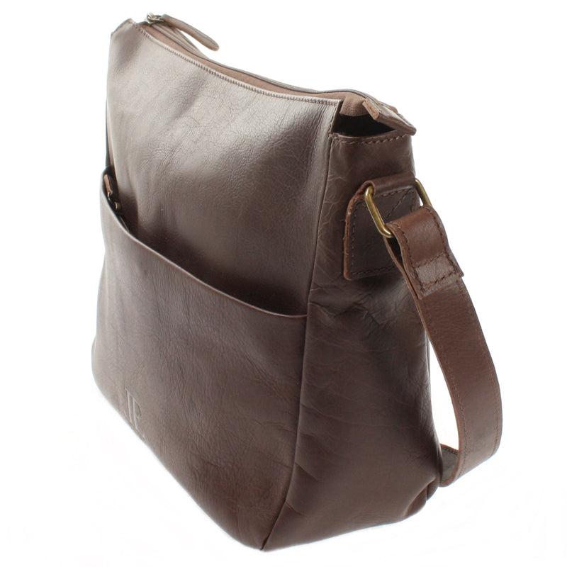 Leconi Umhängetasche Ledertasche Damen Herren Schultertasche Leder dunkelbraun LE0067 Blitzangebot