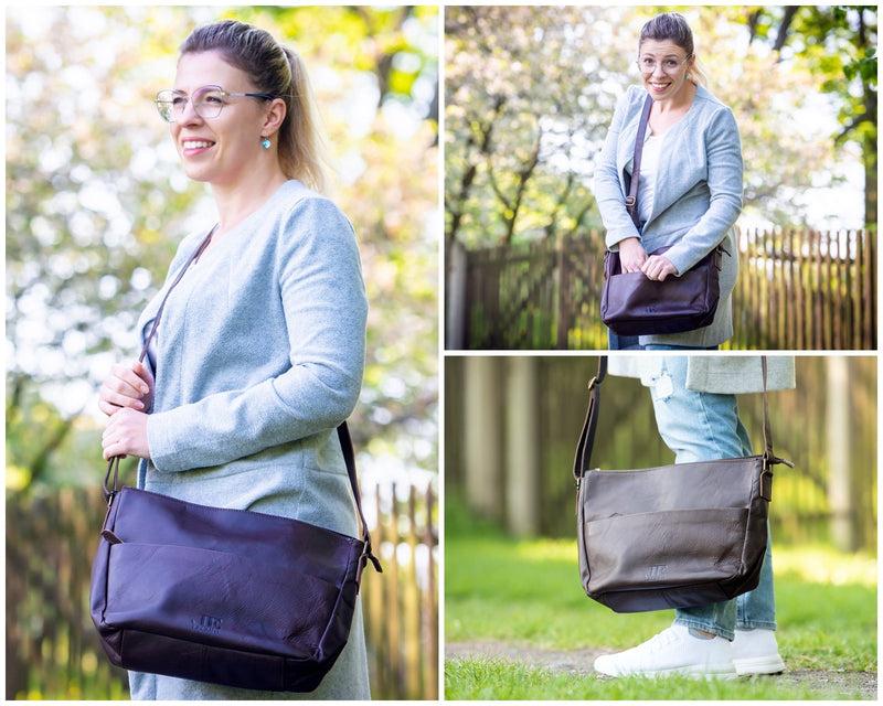 Leconi Umhängetasche Ledertasche Damen Herren Schultertasche Leder dunkelbraun LE0067 Blitzangebot