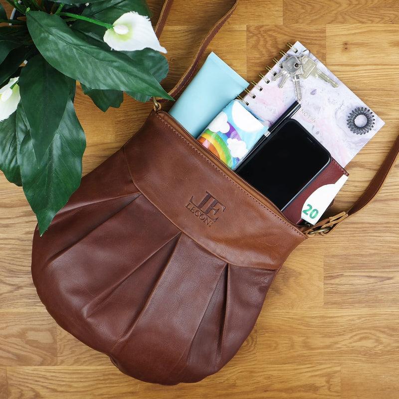 Leconi kleine Umhängetasche Ledertasche Damentasche Schultertasche Leder braun LE0070 Neuheiten