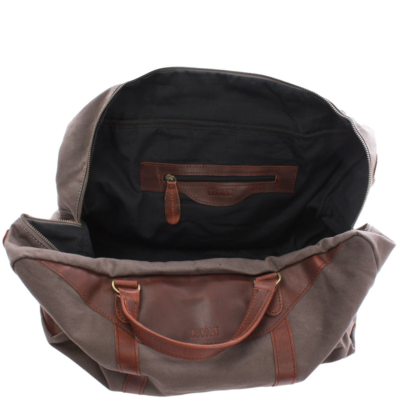 Leconi kleine Reisetasche Handgepäck Canvas Leder grau LE2009 Bestseller