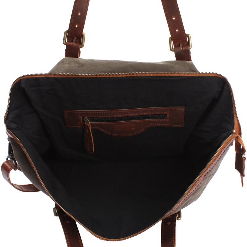 Leconi Weekender Reisetasche Shopper Damen Herren Leder Canvas grau LE2013 Saisonale Angebote