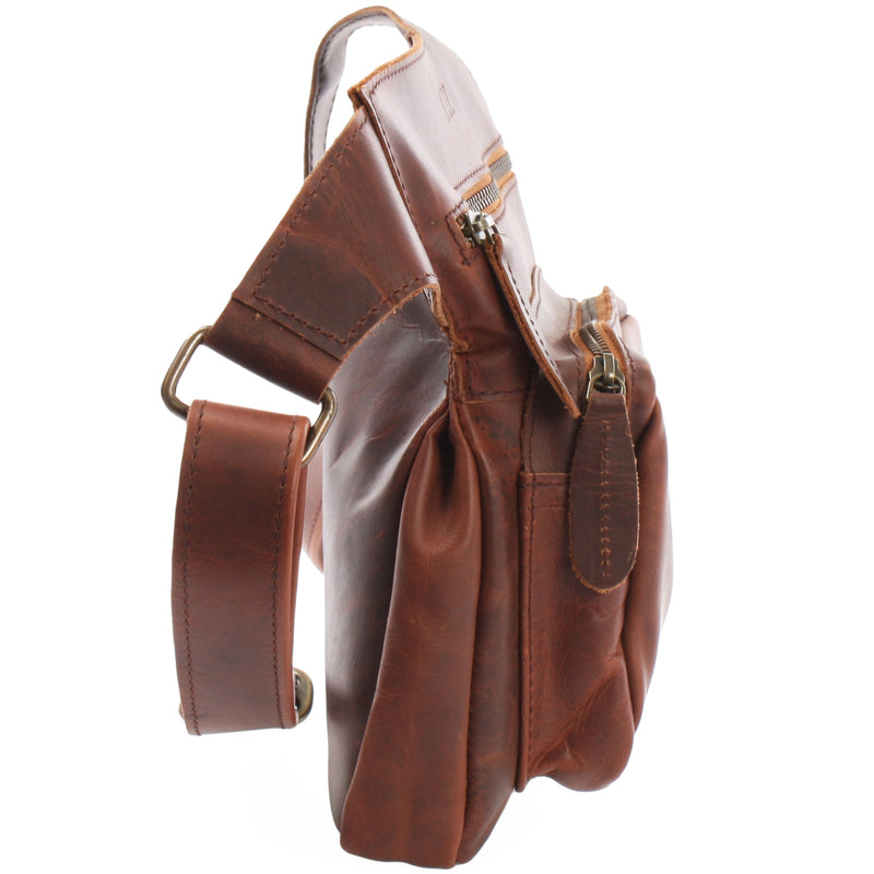 Leconi Umhängetasche Schultertasche Crossbag Damen Herren Leder braun LE3015 Kauf eins, bekomm eins gratis