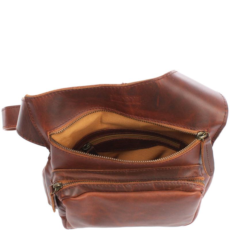 Leconi Umhängetasche Schultertasche Crossbag Damen Herren Leder braun LE3015 Kauf eins, bekomm eins gratis