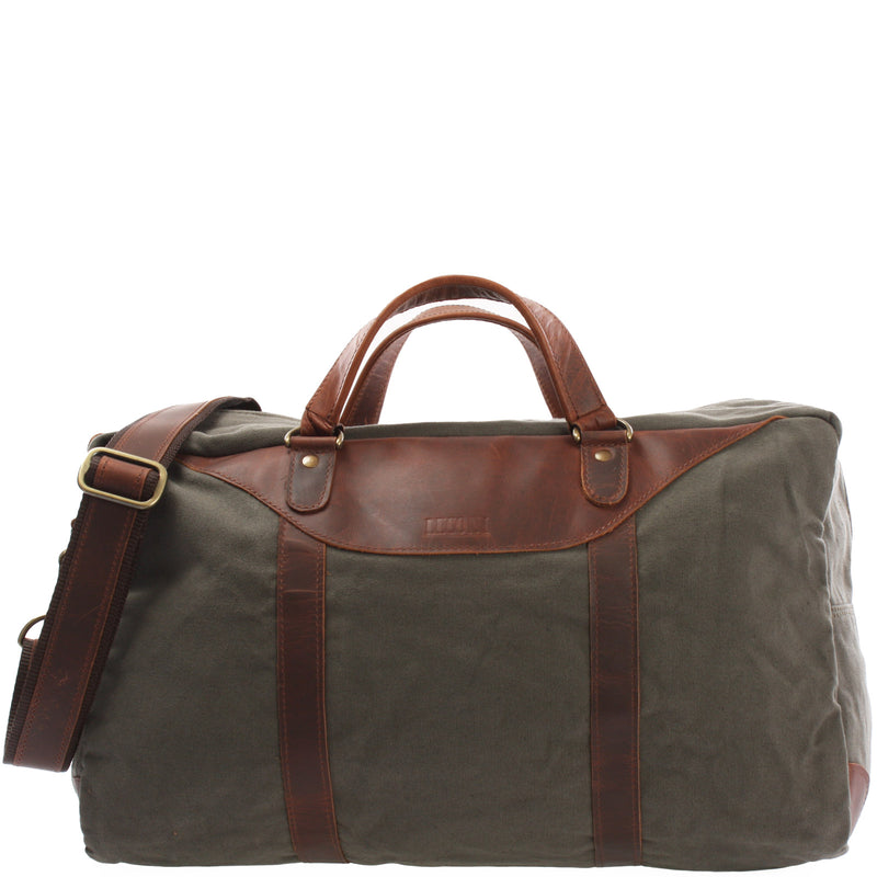 Leconi kleine Reisetasche Weekender Canvas Leder grün LE2009 VIP-Rabatte