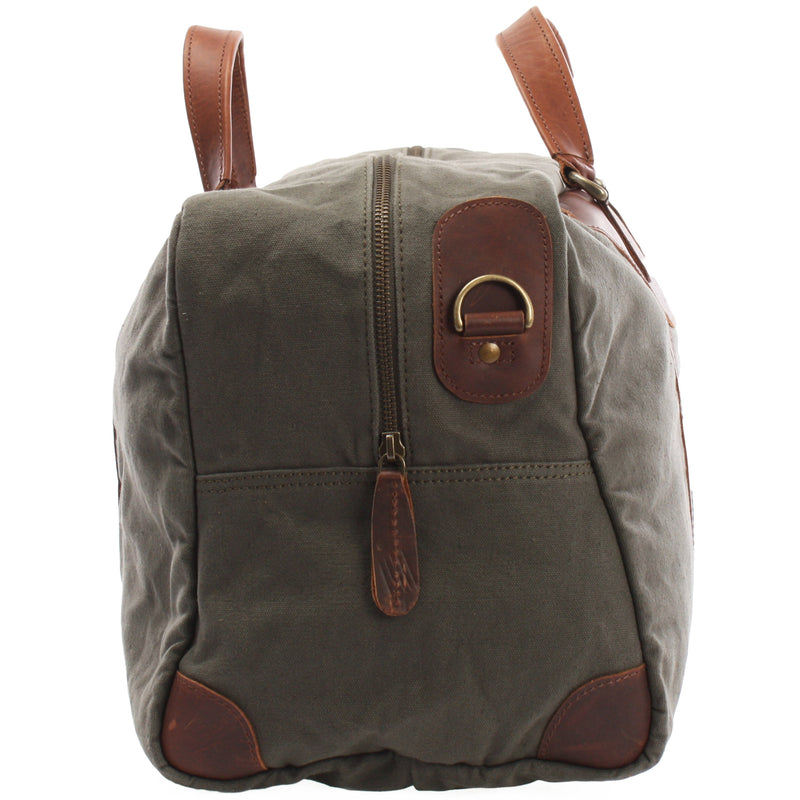Leconi kleine Reisetasche Weekender Canvas Leder grün LE2009 VIP-Rabatte