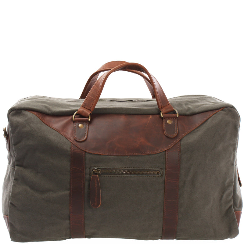 Leconi kleine Reisetasche Weekender Canvas Leder grün LE2009 VIP-Rabatte