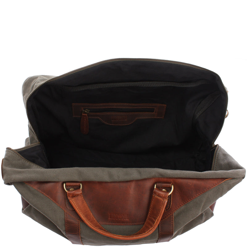 Leconi kleine Reisetasche Weekender Canvas Leder grün LE2009 VIP-Rabatte