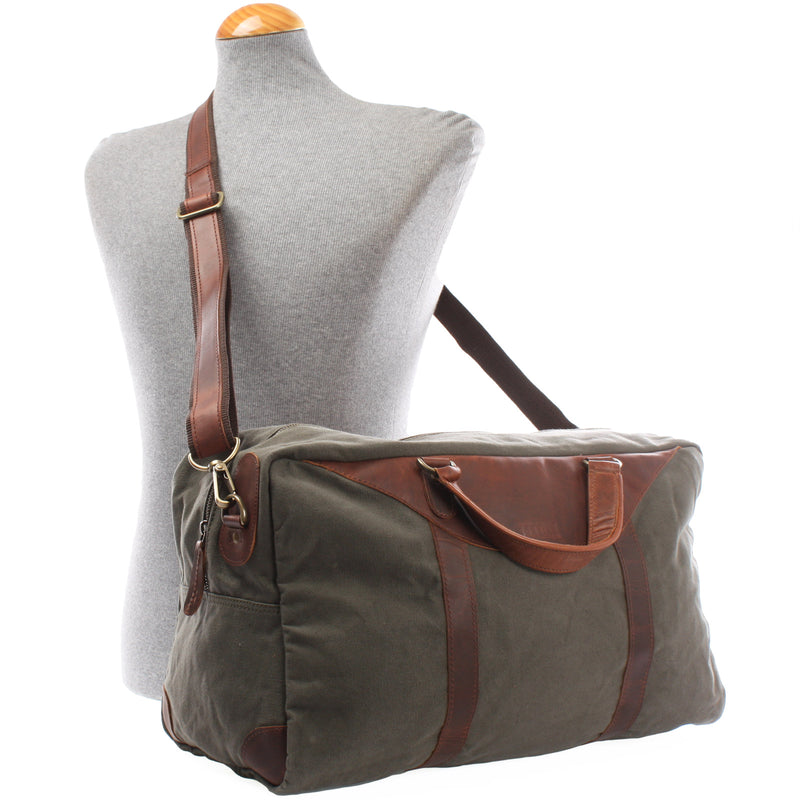 Leconi kleine Reisetasche Weekender Canvas Leder grün LE2009 VIP-Rabatte