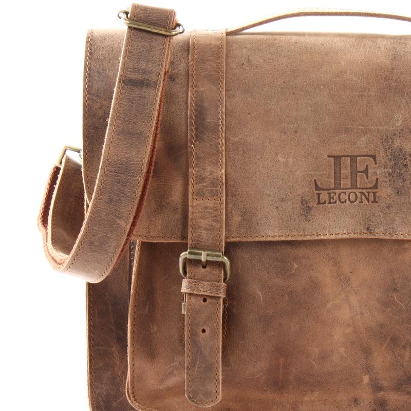 Leconi Messenger Bag Aktentasche Damen Herren Leder vintage braun LE3055 Tiefpreis