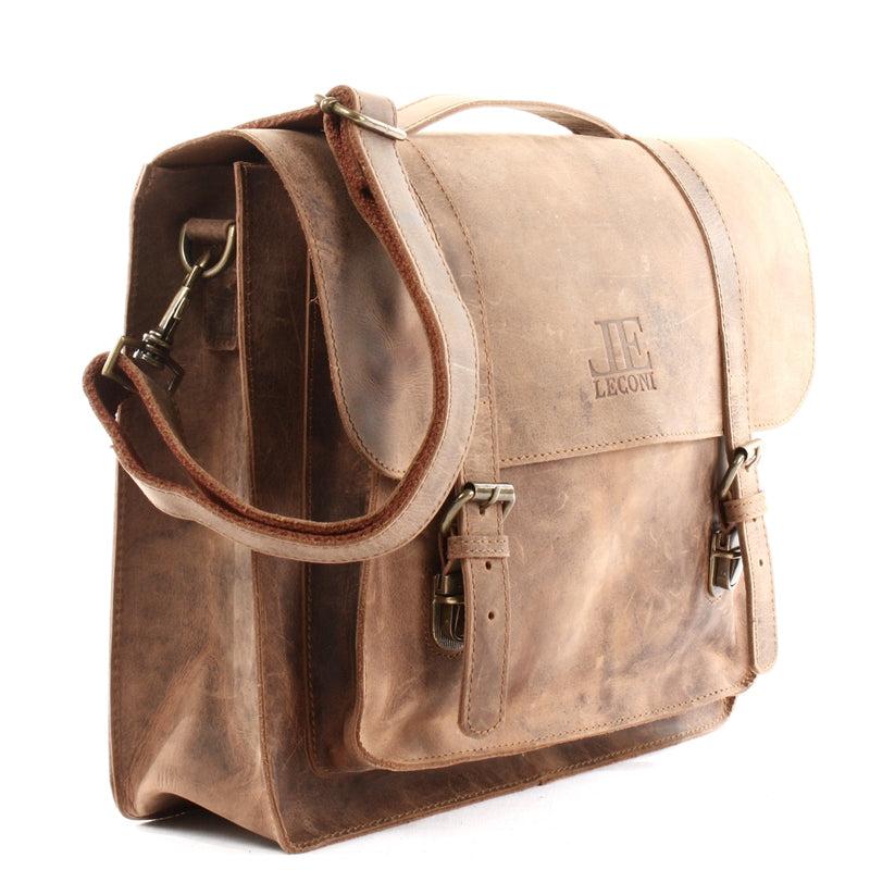 Leconi Messenger Bag Aktentasche Damen Herren Leder vintage braun LE3055 Tiefpreis