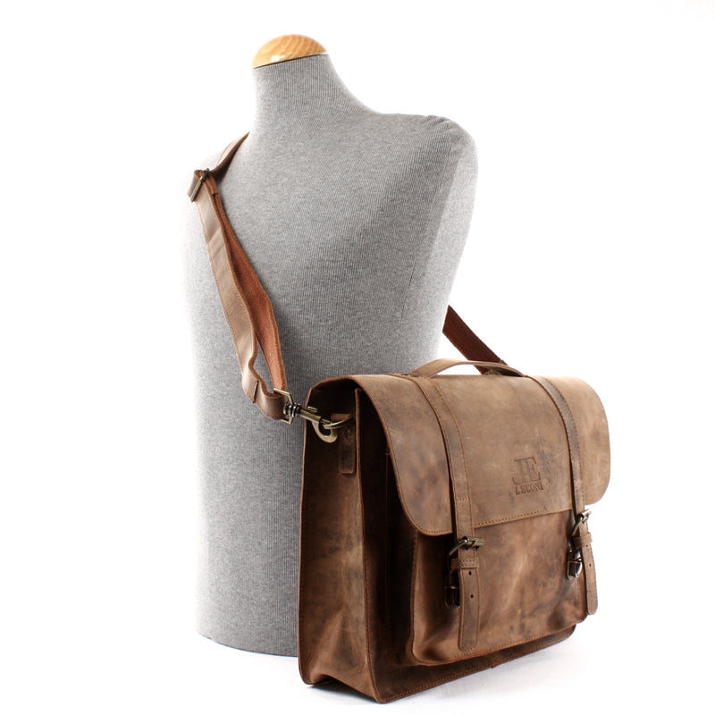 Leconi Messenger Bag Aktentasche Damen Herren Leder vintage braun LE3055 Tiefpreis