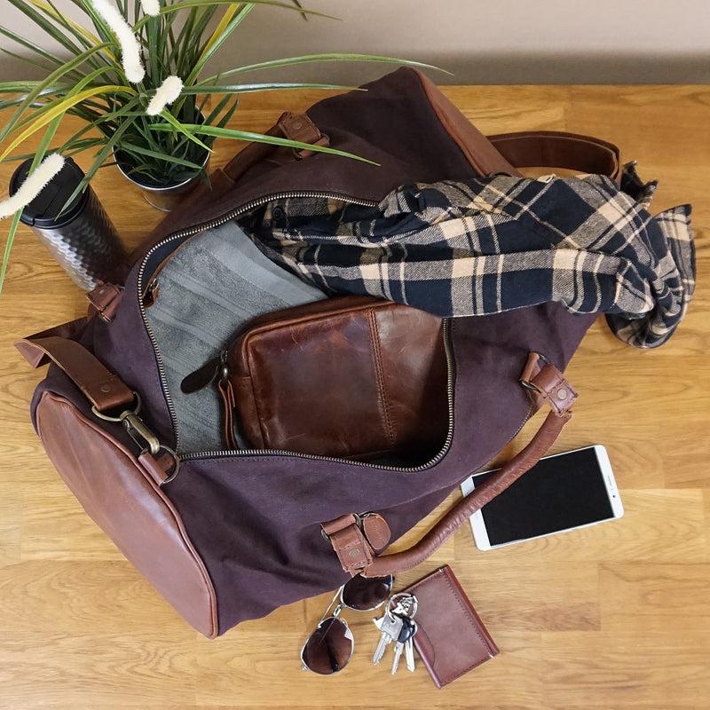 Leconi Weekender Reisetasche Sporttasche vintage Leder Canvas mokka LE2004 Wochenangebot