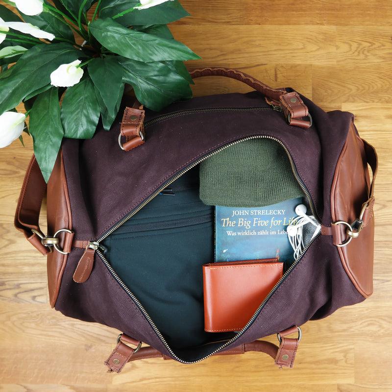 Leconi Weekender Reisetasche Sporttasche vintage Leder Canvas mokka LE2004 Wochenangebot