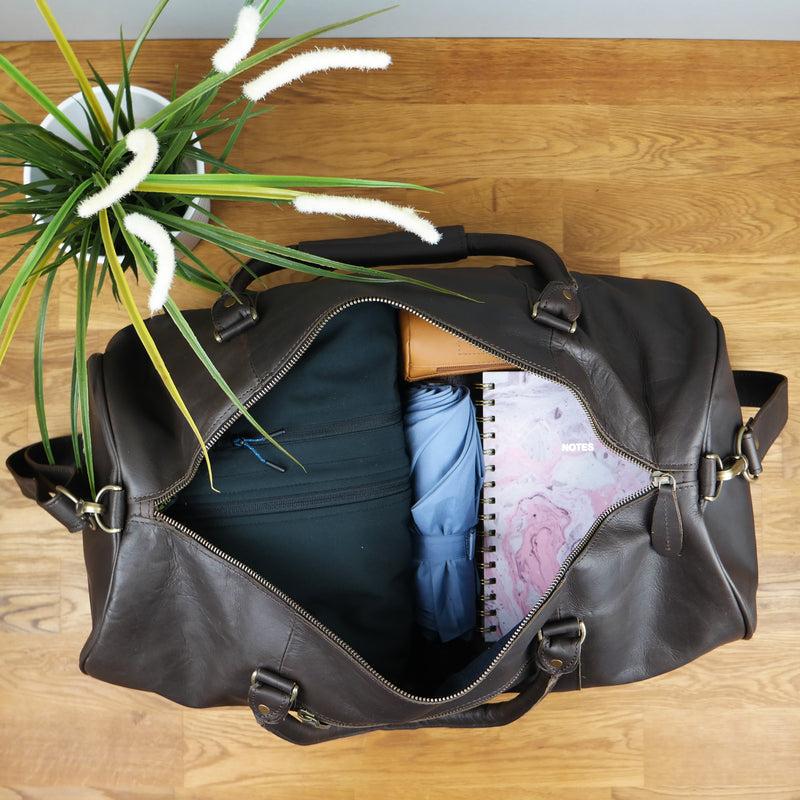 Leconi Weekender Reisetasche Sporttasche vintage Leder dunkelbraun LE2004 Kostenlose Rückgabe