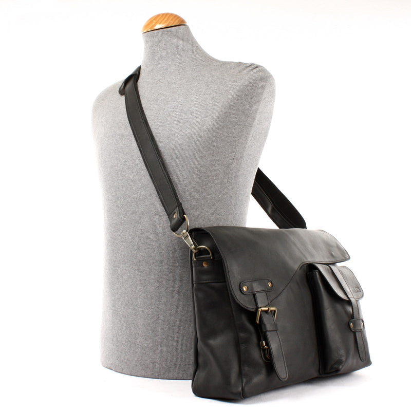 Leconi Messenger Bag Collegetasche DIN A4 Kuriertasche Leder schwarz LE3032 Begrenzte Freigabe