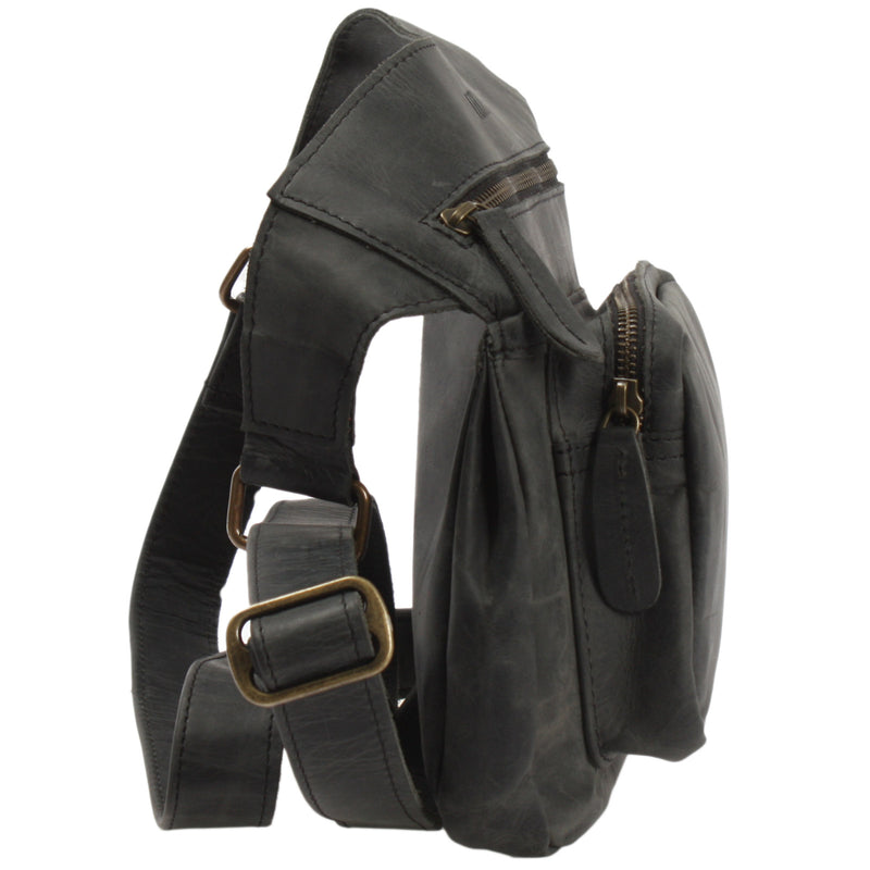 Leconi Umhängetasche Schultertasche Crossbag Damen Herren Leder grau LE3015 Letzte 3 Tage
