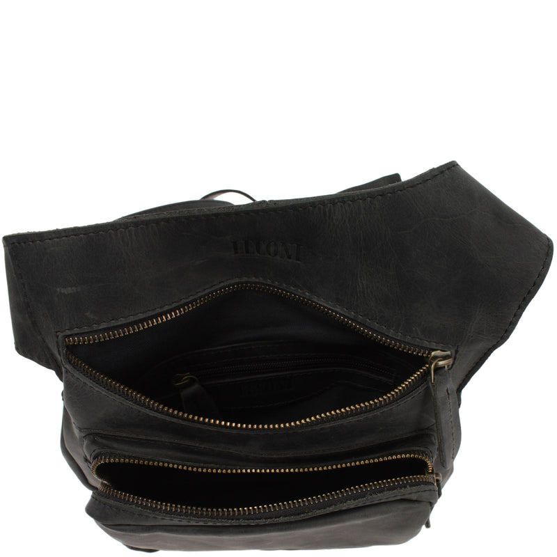 Leconi Umhängetasche Schultertasche Crossbag Damen Herren Leder grau LE3015 Letzte 3 Tage