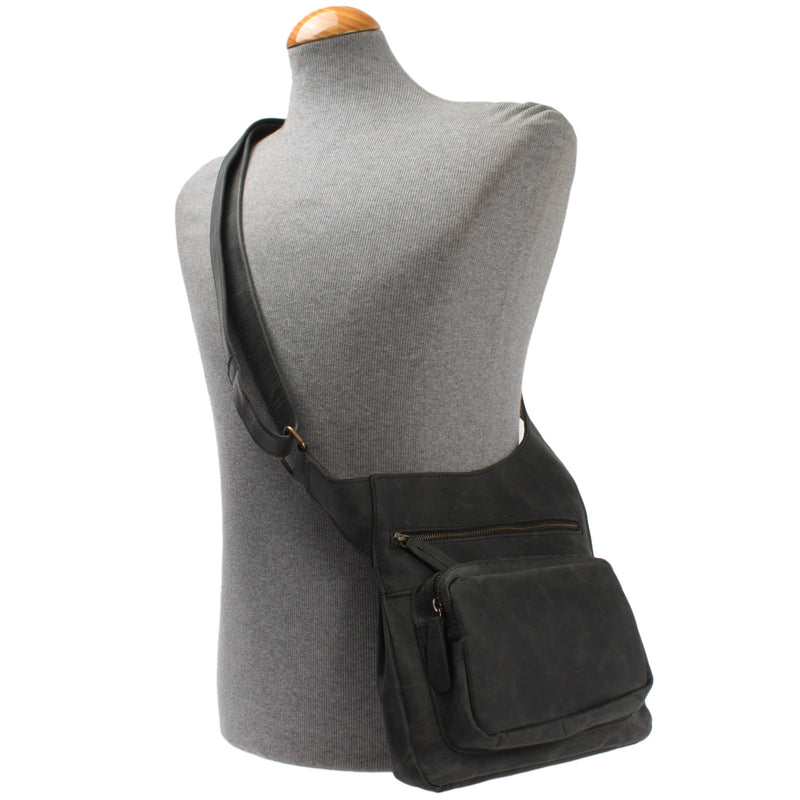 Leconi Umhängetasche Schultertasche Crossbag Damen Herren Leder grau LE3015 Letzte 3 Tage