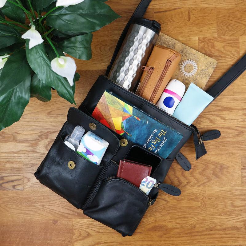 Leconi Umhängetasche Schultertasche Damen Herren Used Look Leder schwarz LE3011 JETZT KAUFEN