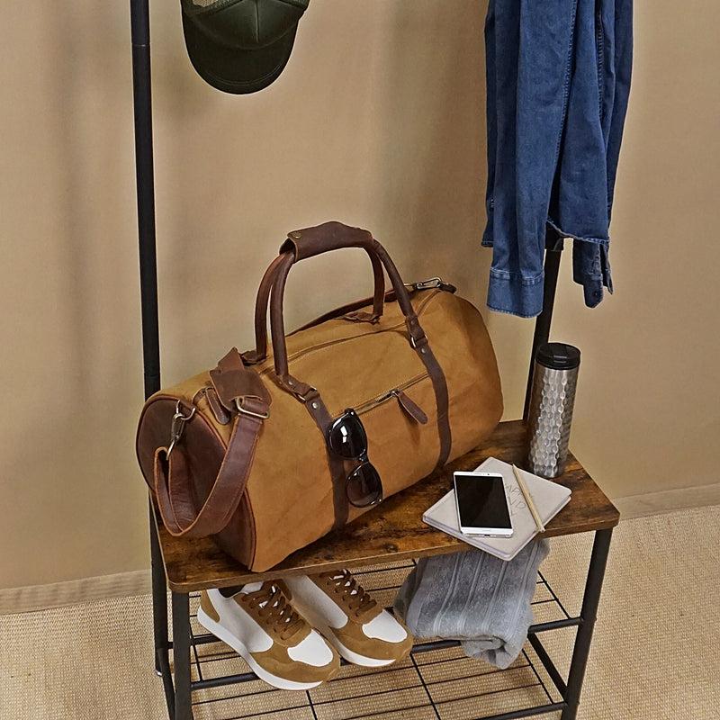 Leconi Weekender Reisetasche Sporttasche vintage Leder Canvas cognac LE2004 Letzte 2 Tage