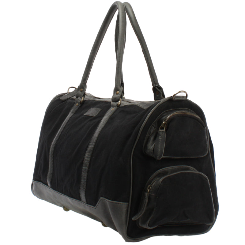 Leconi Reisetasche Weekender Sporttasche Damen Herren Leder Canvas schwarz LE2017 Letzter Tag