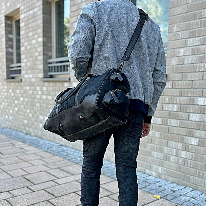 Leconi Reisetasche Weekender Sporttasche Damen Herren Leder Canvas schwarz LE2017 Letzter Tag