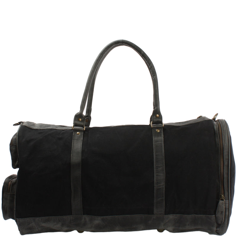 Leconi Reisetasche Weekender Sporttasche Damen Herren Leder Canvas schwarz LE2017 Letzter Tag