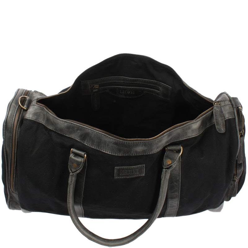 Leconi Reisetasche Weekender Sporttasche Damen Herren Leder Canvas schwarz LE2017 Letzter Tag