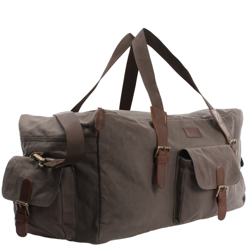 Leconi großer Weekender Reisetasche Sporttasche Damen Herren Leder Canvas grau LE2019 Zeitbegrenzte Promotion