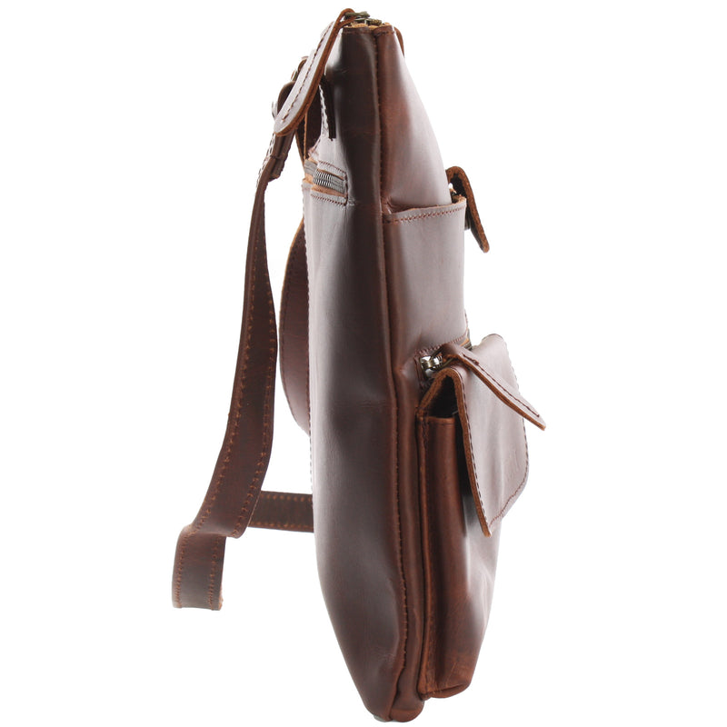 Leconi Umhängetasche Schultertasche Damen Herren Used Look Leder braun LE3011 Bis zu 65% Rabatt