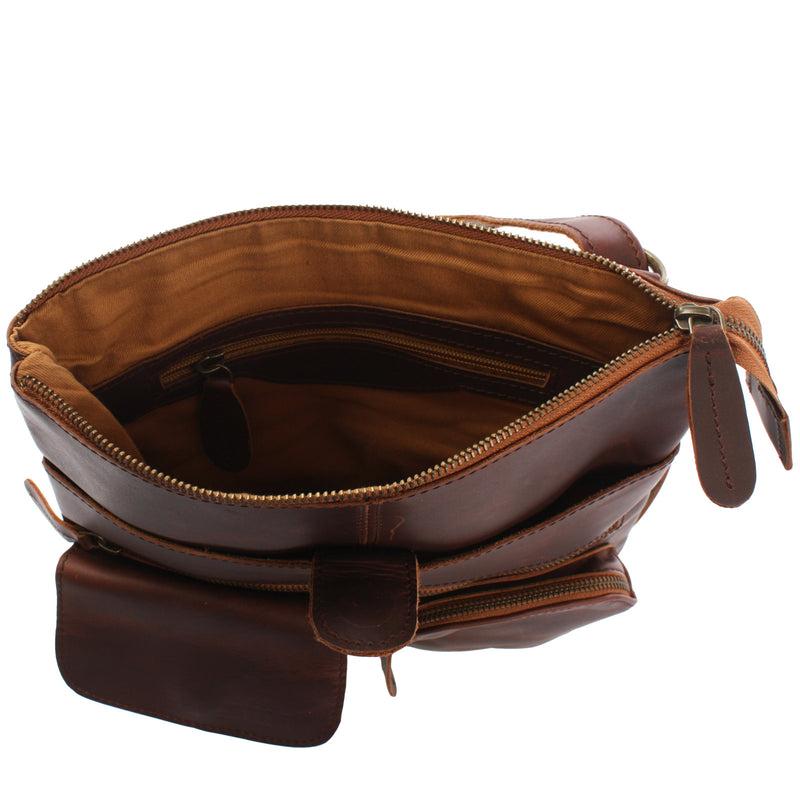 Leconi Umhängetasche Schultertasche Damen Herren Used Look Leder braun LE3011 Bis zu 65% Rabatt