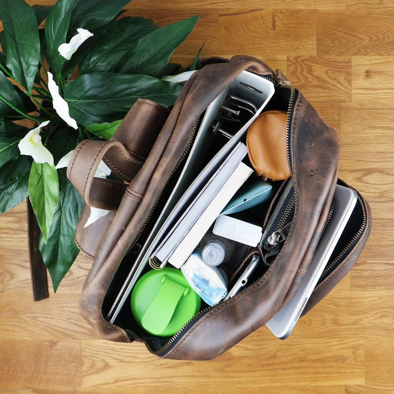 Leconi Rucksack Lederrucksack Freizeitrucksack Damen Herren Leder schlamm LE1017 Nur für heute